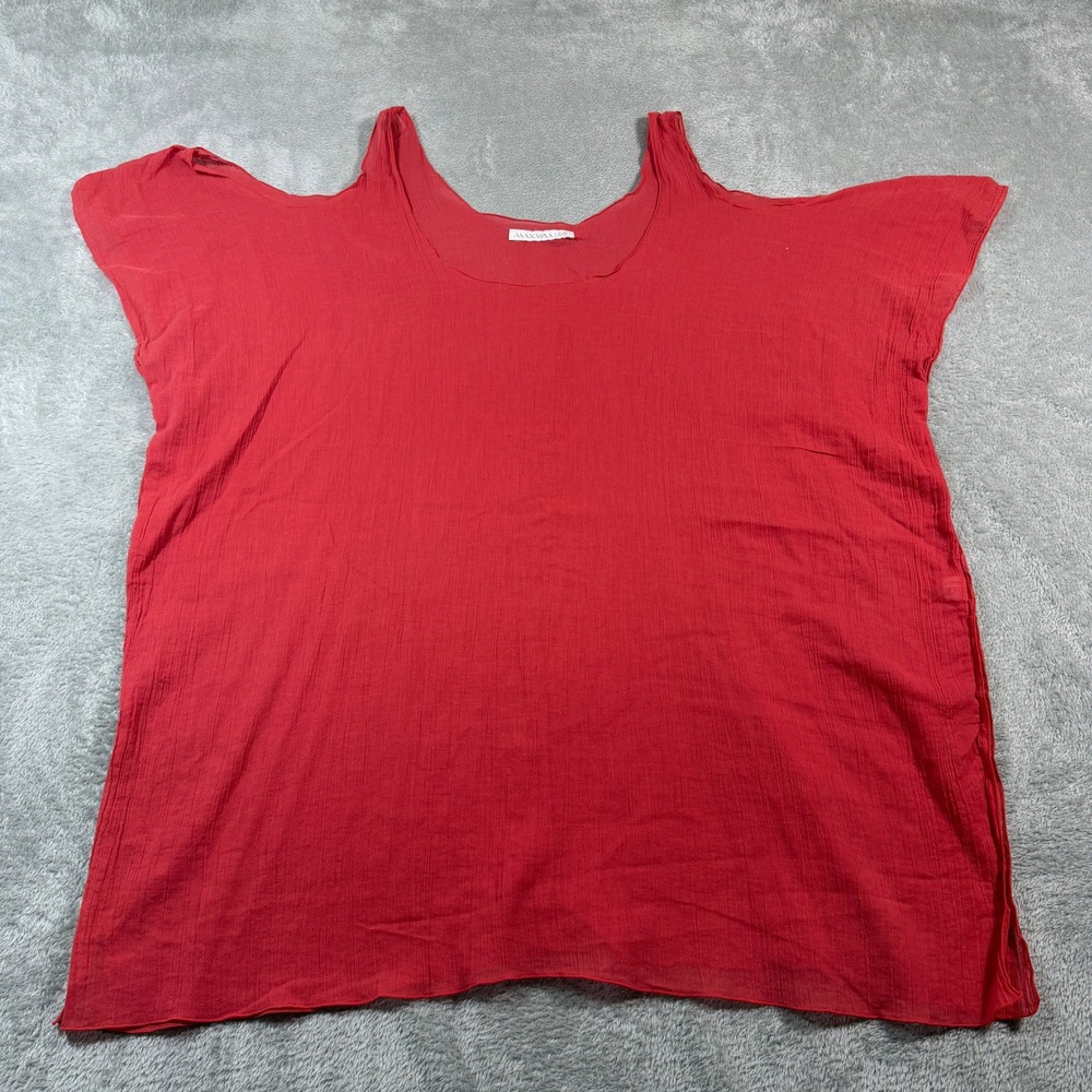 Manaola Cold Shoulder Top Women‎ O/S Red Gauze Cotton Casual Summer